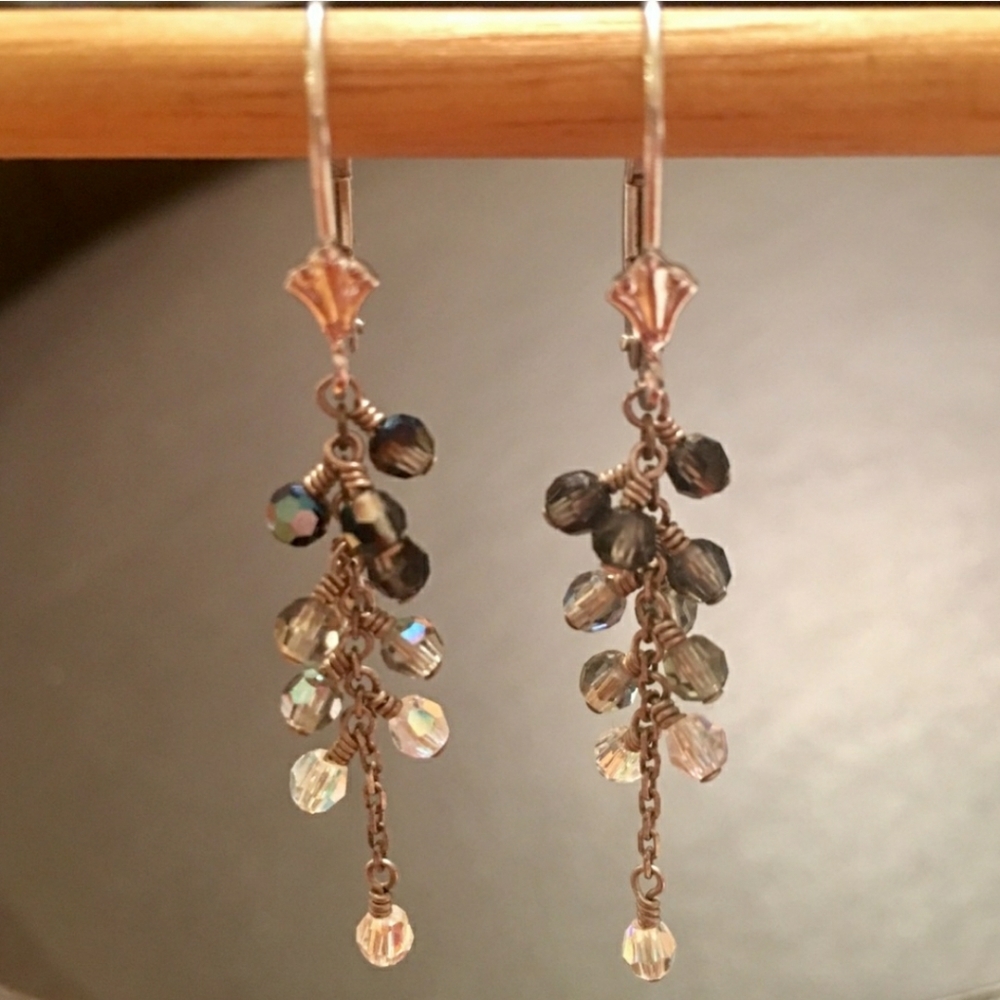 Faceted crystal drop earrings. Lever back. Sterling Silver.
